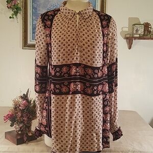 Free People Pink and Black Floral Blouse